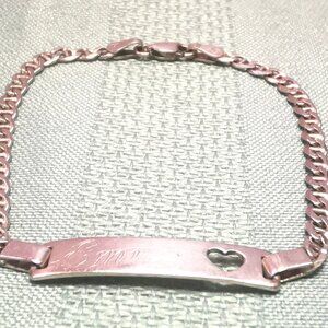 925 Sterling Silver Emma ID Bracelet Italy c1998 Mariner Link Heart 6.5" 5mm